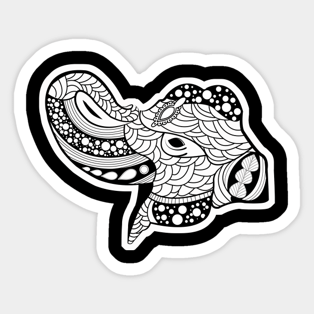 Elegant mandala elephant in black and wihte Sticker by Nicky2342